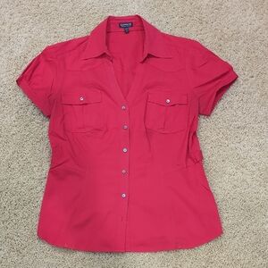 Express Women's Red Button-Down Shirt L
